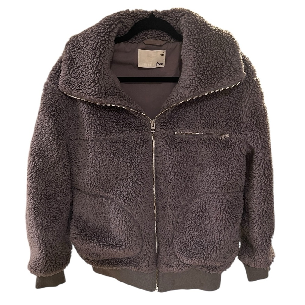 SOLD Aritzia Wilfred Free Charcoal Gray Sherpa Teddy Bomber Jacket- Size S
